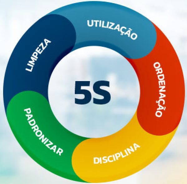 Gráfico da metodologia 5S com os 5 sensos: utilização, ordenação, limpeza, padronização e disciplina.